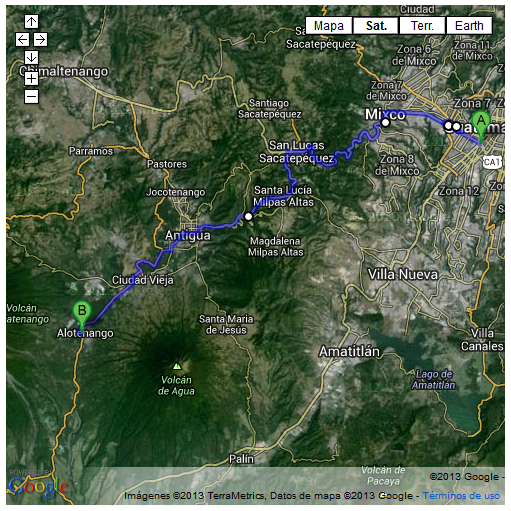 mapa 1 - de guatemala a alotenango