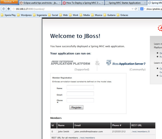 im8-2 - JBoss en servidor externo RHEL 7 y Eclipse Kepler con Spring MVC