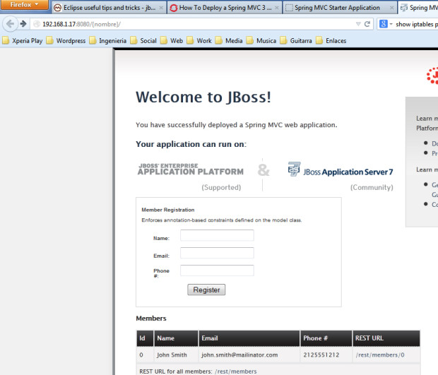 im8-2 - JBoss en servidor externo RHEL 7 y Eclipse Kepler con Spring MVC