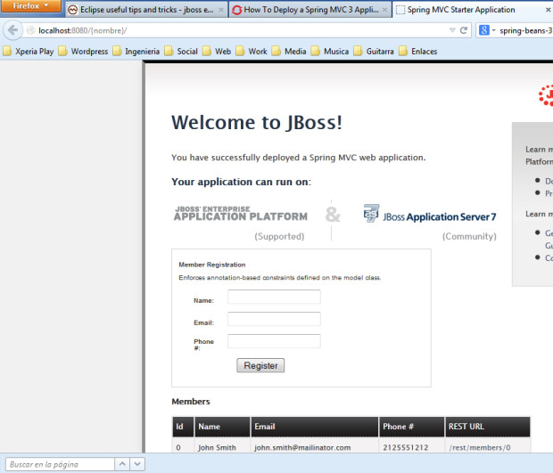 im8 - JBoss en servidor externo RHEL 7 y Eclipse Kepler con Spring MVC